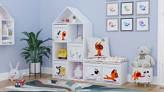 Стеллаж домик для игрушек Скандинавик Союзмультфильм white