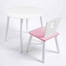 Комплект детский стол со стулом КОРОНА ROLTI Baby (белая столешница/розовое сиденье/белые ножки)
